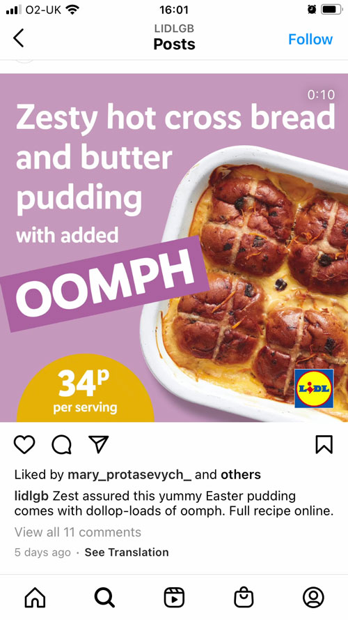 Lidl Instagram post. Full description and transcript below, under summary field labelled 'Open description and transcript of image'.