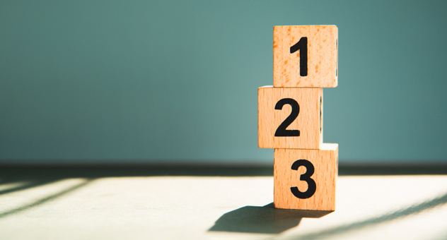 Wooden blocks stacked on top of each other, numbered 1, 2 and 3.