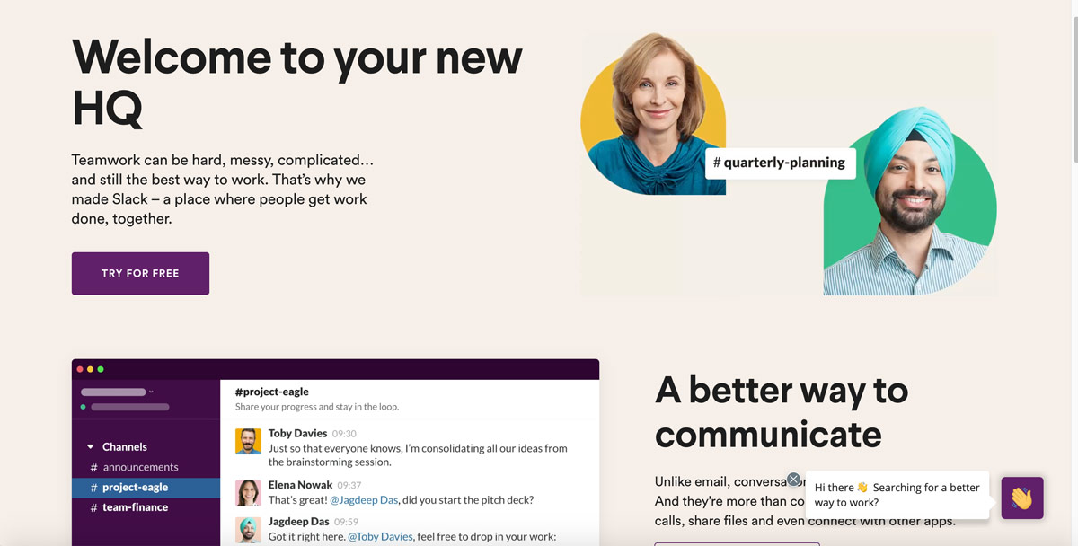 Slack homepage
