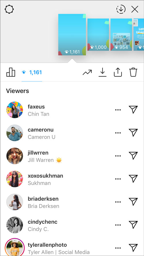 Instagram Stories views. Full description below, under summary field labelled 'Open description of image'.