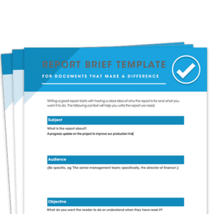 Three-page report brief template, partially filled in