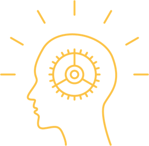 Head outline in profile with cog inside