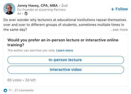 LinkedIn post from Jonny Havey. Full description and transcript below, under summary field labelled 'Open image description and transcript'